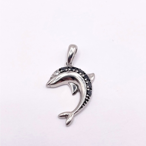 Blue Sapphires Dolphin 925 sterling silver pendant - Picture 7 of 8